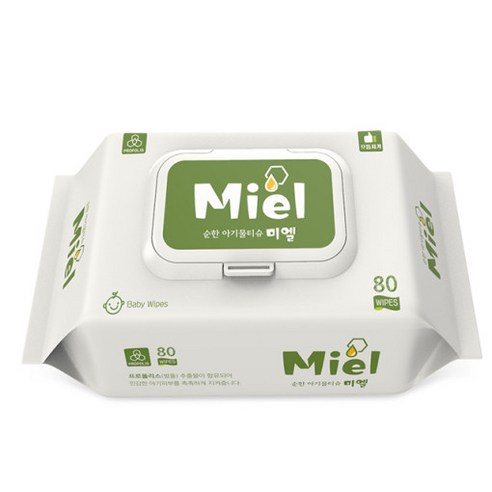 미엘 화이트 물티슈 캡형 80매 도톰 55g, 1개