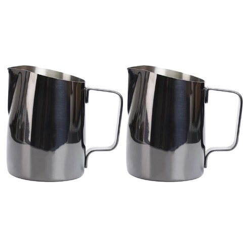 MOJAE 스테인리스 스틸 오블리크 커피 라테 아트 컵 밀크저그 420ml, 2개, Black