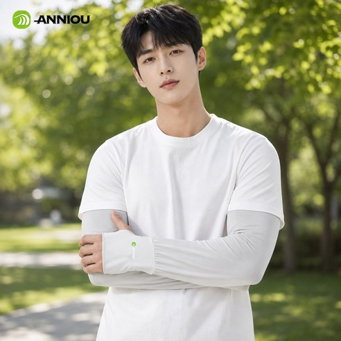 ANNIOU 넉넉한 빅사이즈 원사 자외선 차단 쿨 토시, 1개, 1021 빅사이즈 롱버전 - 연회색