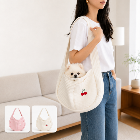 강아지슬링백 강아지가방 이동가방 고양이 반려동물 숄더백 크로스백, 1개, 흰색