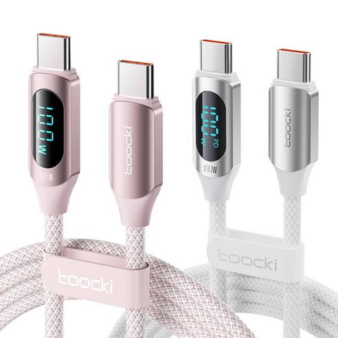 TOOCKI 알루미늄 합금으로 디스플레이 C-C 100w 고속 충전케이블, 2m, 핑크1+화이트1, 2개