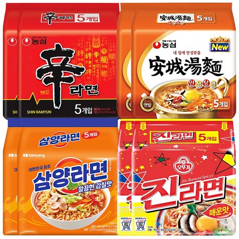 농심 신라면 + 안성탕면 + 오뚜기 진라면 + 삼양라면, 40개