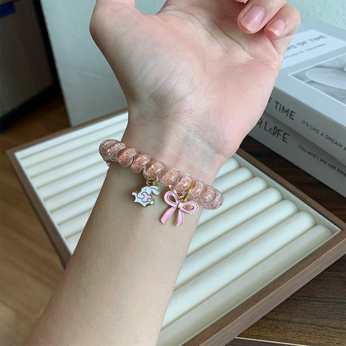 꼬불꼬불 전화 케이블 글리터 팔찌 귀여운 갤럭시핏4 / 갤럭시핏3 스트랩, 1개, 반짝반짝 젤리 스프링 스트랩-오렌지