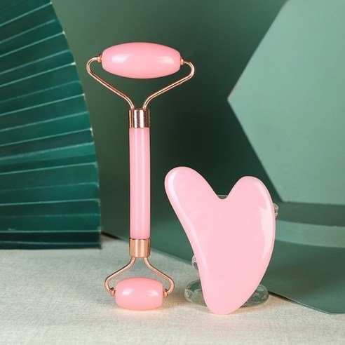 터치잇 괄사 세트 더블헤드 롤러 페이스 바디 마사지, 베이비 핑크, 1개