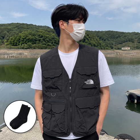 노스페이스 SS 익스플로어링 VT 포슈 베스트 FV 등산 작업 낚시 조끼 + 베이직 크루 삭스
