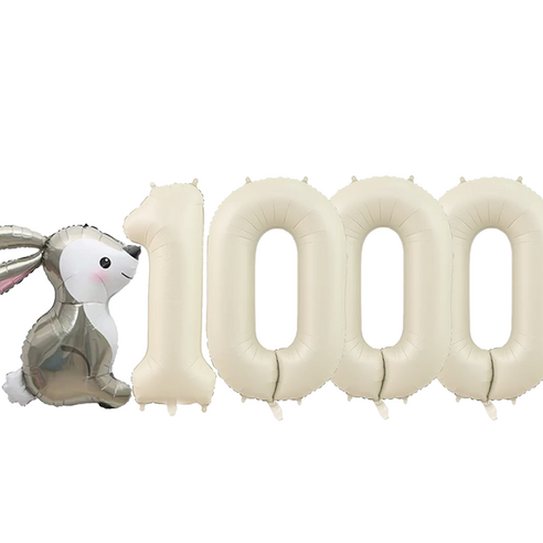 파파 파티 곰돌이 토끼 풍선 생일 파티 숫자 풍선 세트, 토끼 크림 1000, 1세트