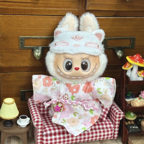 밍글밈글 라부부 인형옷 일본풍 의상, 여우가면핑크기모노, 1개
