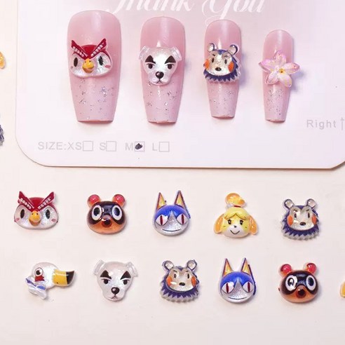 50pcs 미니 캐릭터 동물 액세서리 고양이 개 새 곰 등 네일 큐빅 DIY 수제 액세서리 네일 3D 장식 보석, 50개, 없음