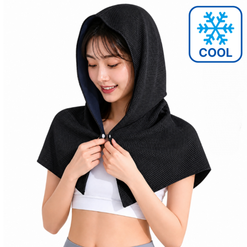 글로넥트 후드형 스포츠 냉감 타월 아이스쿨링 등산 러닝 골프 헬스, 블랙, 1개