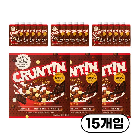 [본사공식몰] 크런틴 단백질쉐이크 초코이즈백 크런치볼 25% 당 0g대, 250g, 3박스