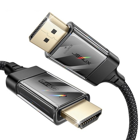 JSAUX DP to HDMI 2.0 UHD 4K@60Hz TV 투명 블랙 모니터 케이블