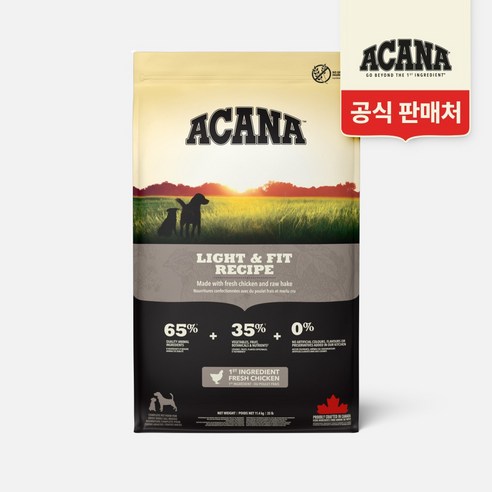 아카나 강아지 라이트 앤 피트 건식사료, 닭, 11.4kg, 1개