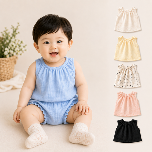메롱베베 아기 나시 유아 민소매 여름 상의 베이비 외출복