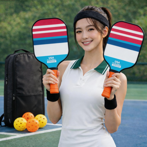 마비에르 MAVIER 피클볼 패들 Pickleball 파이버글라스 입문용 라켓 세트, 1세트, 블루&레드