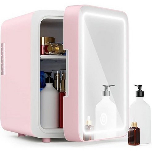 Fowod 화장품 냉장고 미니 냉장고 LED 미러 디자인 6L, 분홍색, 화장품 냉장고 6L