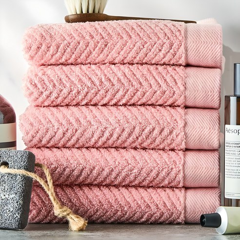 소프트터치 헤링본 호텔수건 200g 40수 코마사, 베이비핑크, 5개