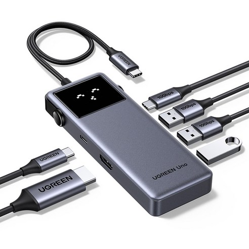 유그린 UNO 클릭 6in1 C타입 4K 60Hz HDMI PD 3A 1C USB 멀티허브 독 미러링 On Off 기능, 1개, 그레이