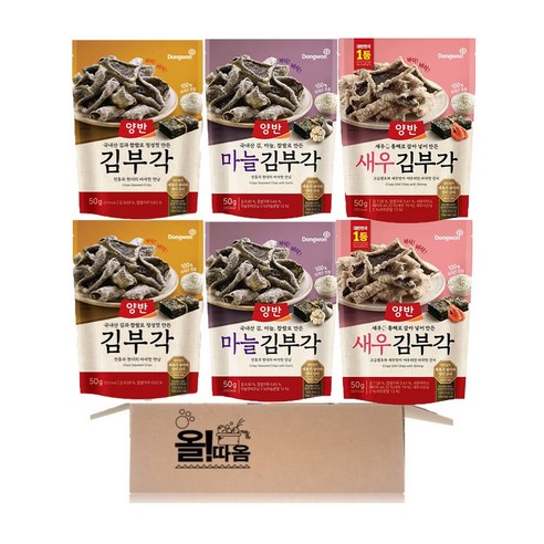 동원 양반 김부각 50g 2입+마늘 김부각 50g 2입+새우 김부각 50g 2입 총300g 1세트, 300g, 1세트