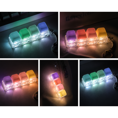 마카롱 LED 키캡 피젯토이 키링 4구 클릭 스트레스 해소 장난감, 1개, 마카롱 핑크라인