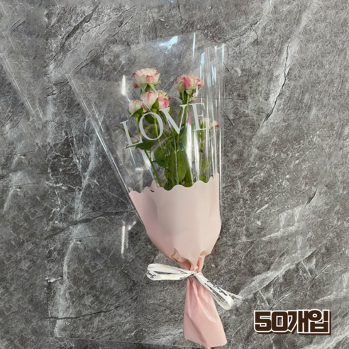홈앤힐링 봉투형 꽃포장지 투명 꽃 포장봉투 대용량, 50개