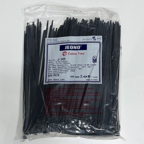 전오전기 케이블타이 300mm J-300 1봉 500EA, 흑색, 흑색
