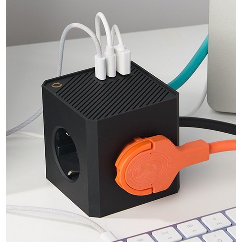 소유 디자인 3구 고속충전 여행용 납작멀티탭 고용량 큐브 멀티탭 usb, 1개, 블랙, 1.5m