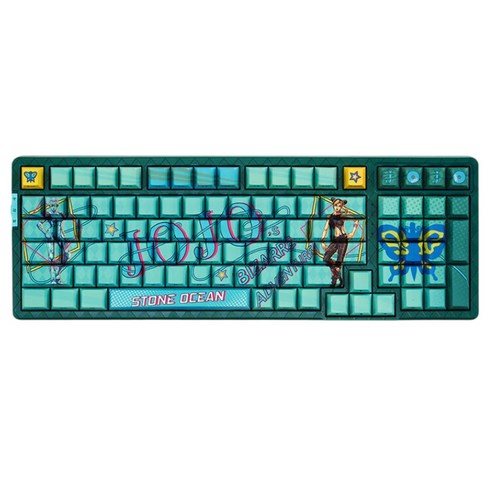 브이지엔 V98 프로 V2 조조의 기묘한 모험 RGB 3모드 유무선 기계식 키보드, 제조사축, 북극여우축, 그린
