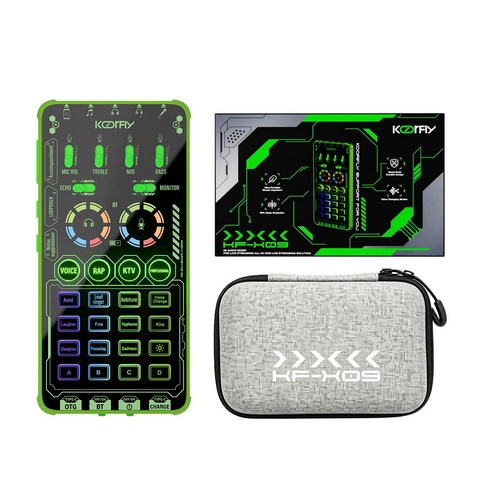KOORFLY KF-X9 오디오 인터페이스 마이크 세트 [야외방송 풀패키지] 휴대용 사운드카드 노이즈캔슬링 버스킹 유튜브, 블랙 그린 (Black Green), KF-X9 [야외풀세트] 마이크+가방포함
