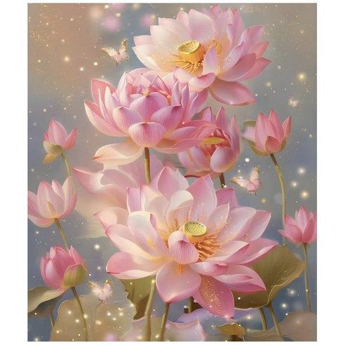 호우맘 액자 캔버스형 보석십자수 DIY 키트 40 x 50 cm, 1개, HM-134 연꽃