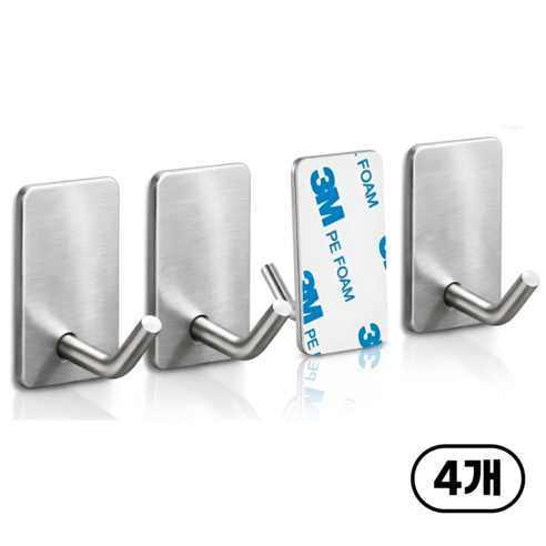 모아룬 다용도 스텐304 접착식 고리형 후크, 실버, 4개