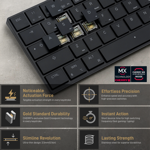 Mistel RGB 超薄機械鍵盤(Cherry MX ULP軸), 黑色, AIRONE, 觸覺軸