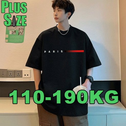 남자 빅사이즈 오버핏 프린팅 반팔 티셔츠 패션 코튼 라운드 넥 반팔 순면오버 사이즈상의 5XL/6XL/7XL