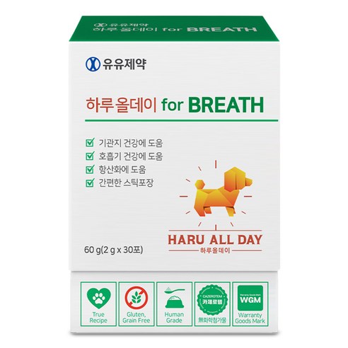 하루올데이 강아지 기관지 영양제 감기 협착증 거위소리 켁켁거림 심장 카제로템 2gx30포,