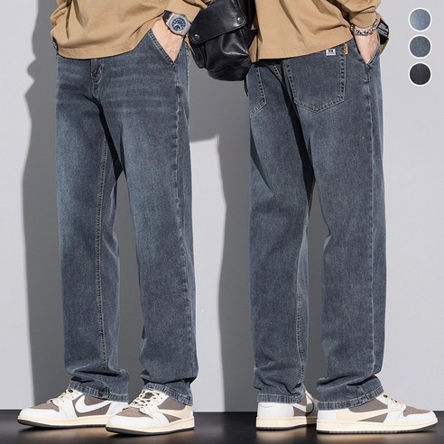 wassup 남자 청바지 빈티지 워싱 봄여름용 일자핏 데일리 캐주얼 데님팬츠