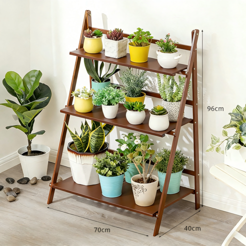 쿠리브 원목색 화분받침대 화분 정리대 다용도 수납선반, 3단, 월넛 70cm
