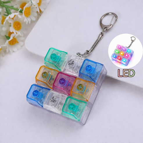 치프몰 기계식 키보드 투명 키캡 LED 열쇠고리 9캡, 1개, 칼라