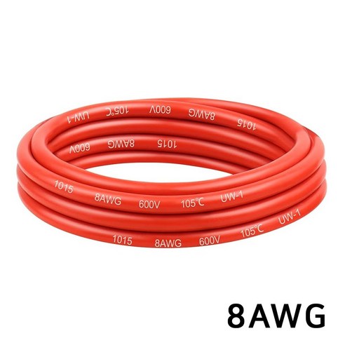 8AWG 실리콘 케이블 드론 RC카 배터리 전원선 고내열 주석도금 구리, 1개, (케이블) 8AWG(레드)