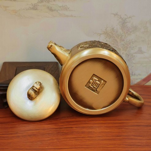 黃銅龍鳳龍頭茶壺高檔復古浮雕茶具銅壺家居擺件金屬茶具酒具禮品, 1個