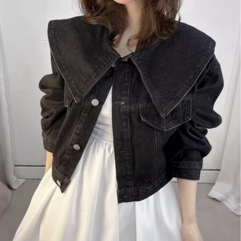 홀릭쏭 마일로 세일러 카라 크롭 데님 자켓 봄신상 청자켓
