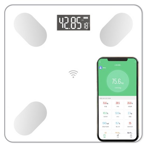 스마트 체중계 체지방 정밀 측정 가정용, 흰색 흰색, 1개