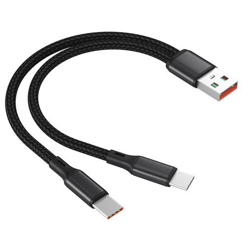 100W 초고속 2in1 멀티 USB A to C타입 콤보라인 충전 케이블, 1개, 블랙, 0.2m