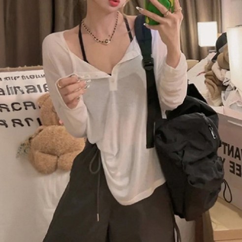 cammello 루즈핏 커버업 시스루 긴팔 티셔츠 오버핏 자외선차단 티