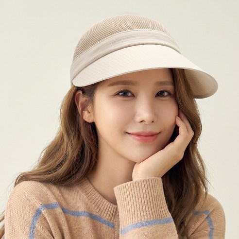 하루앤 여성용 파크 골프 모자 와이드챙 메쉬 보닛햇 햇빛가리개 여행 나들이 썬캡모자, 1개, 아이보리