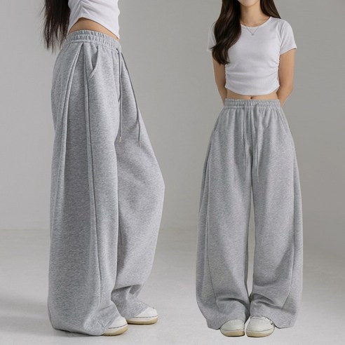 허블리 체형커버 여성 사이드핀턱 와이드팬츠 트레이닝바지