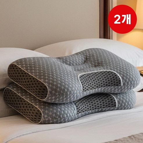 솜느 그레이헥사 목편한 숙면 베개, 2개, 다크 그레이
