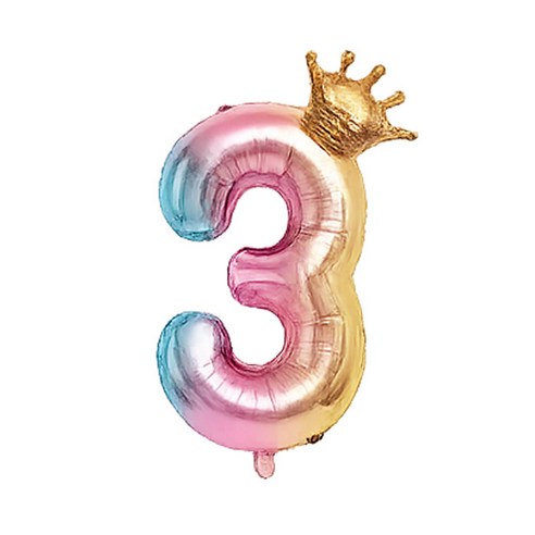 블링모어 대형 왕관 숫자 풍선 생일 기념일 이벤트, 1개, 레인보우 숫자 3