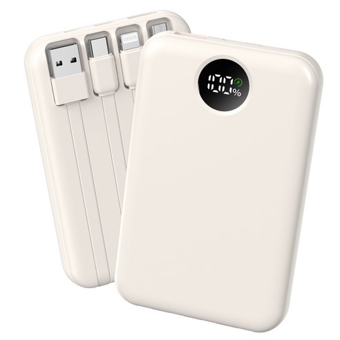 YEXXI 일체형 보조배터리 고속충전 PD 22.5W 미니 휴대용 10000mAh 4개 케이블 멀티단자, Beige, N1