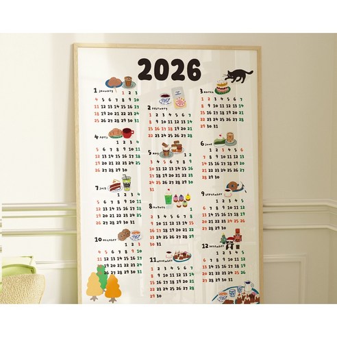[A2 대형] 2026 한장 달력 포스터 벽걸이 캘린더 큰글 메모 인테리어 벽달력 (6종 디자인), 1매, 커피무드 화이트