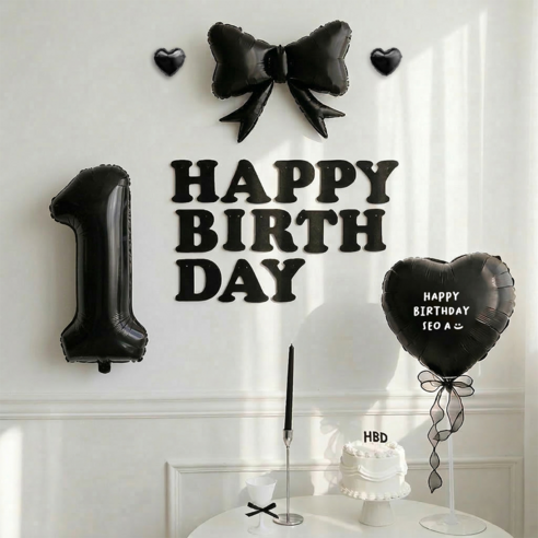 파티몬 생일 풍선 가랜드 리본 파티 용품 숫자 이니셜 세트 소품, 숫자 1 풍선 리본 생일 풀팩