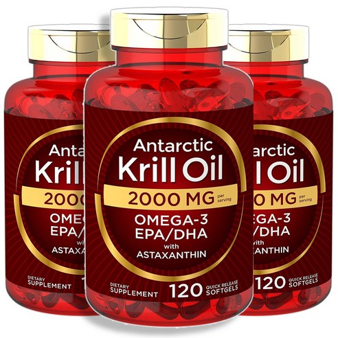 칼라일 Antarctic 크릴 오일 2000mg 오메가3 EPA DHA & 아스타잔틴 필수지방산 소프트젤 120개입 3병, 120정, 3개